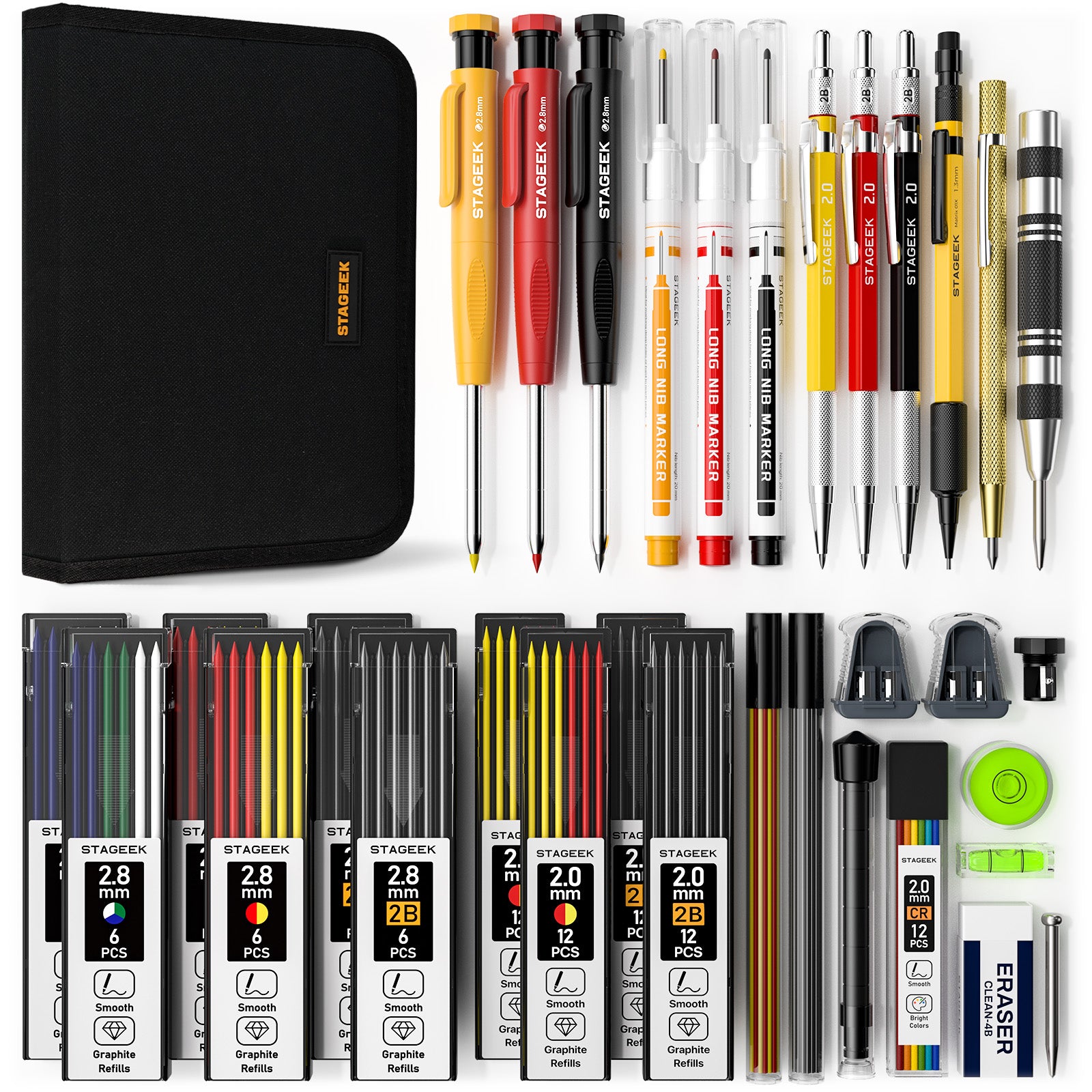 STAGEEK 34 Pack Carpenter Pencil Set with Sharpener, Mechanical