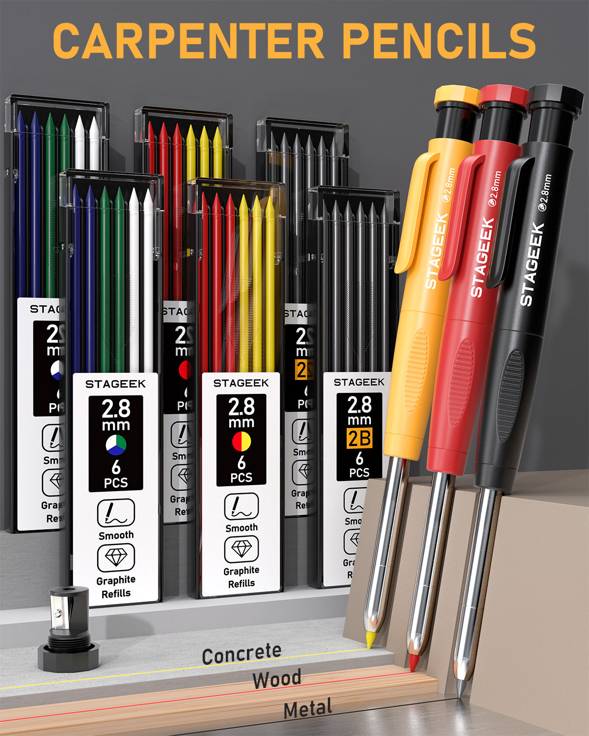 STAGEEK 34 Pack Carpenter Pencil Set with Sharpener, Mechanical
