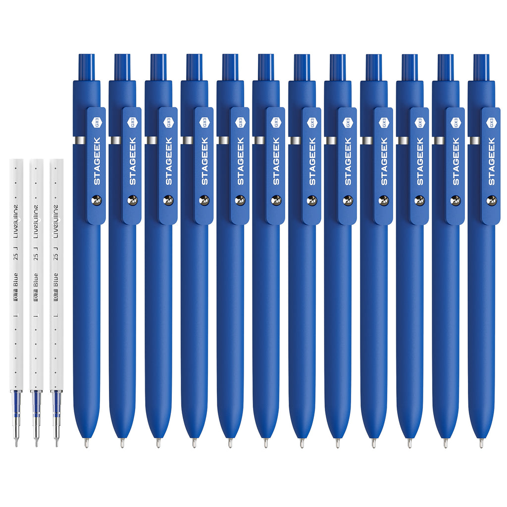 STAGEEK Blue Gel Pens GX3, 12Pcs Quick Dry Blue Ink Pens with 3 Extra Refills, Fine Point Retractable Smooth Writing Pens for Journaling, Office, Note Taking, Nurse Aesthetic