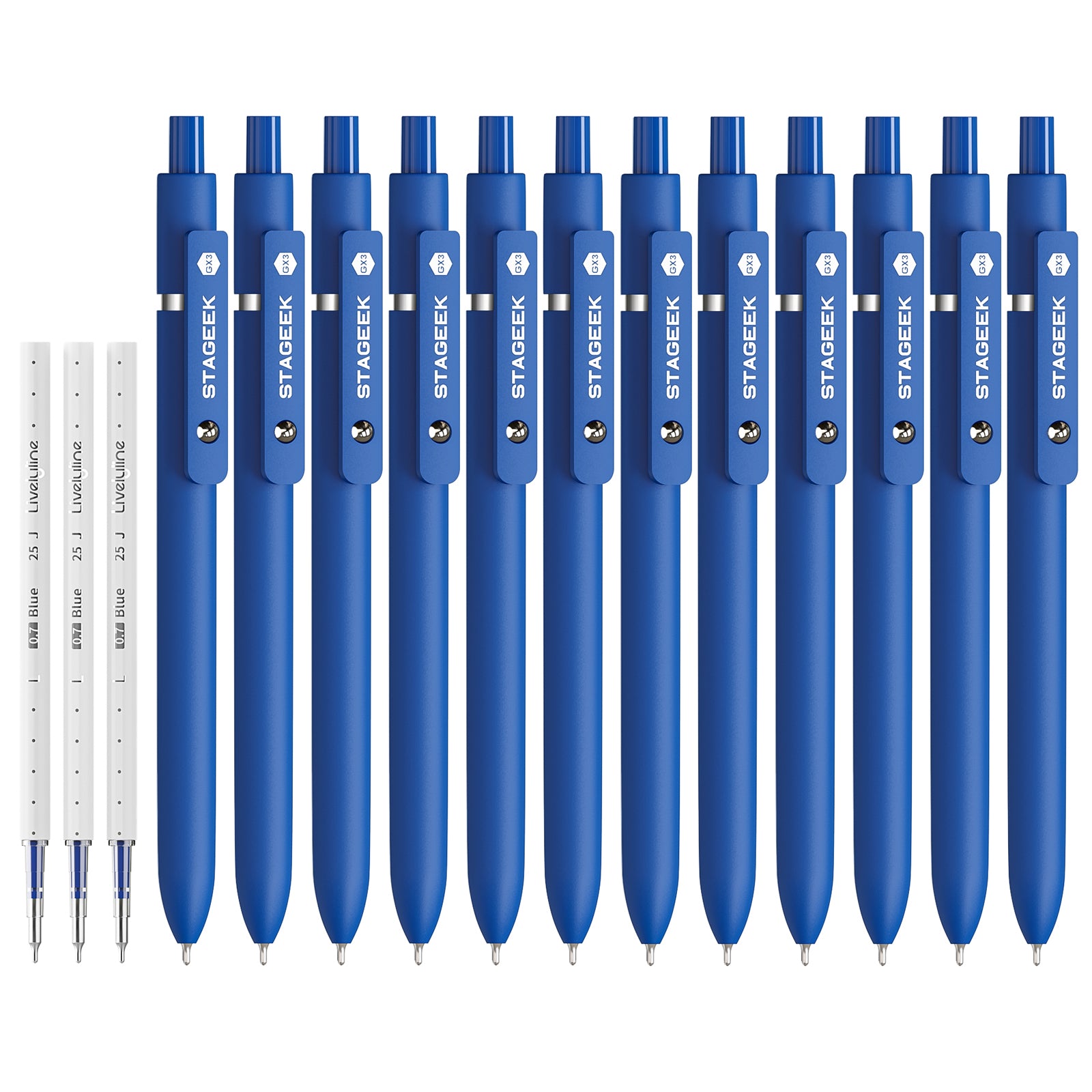 STAGEEK Blue Gel Pens GX3, 12Pcs Quick Dry Blue Ink Pens with 3 Extra Refills, Fine Point Retractable Smooth Writing Pens for Journaling, Office, Note Taking, Nurse Aesthetic