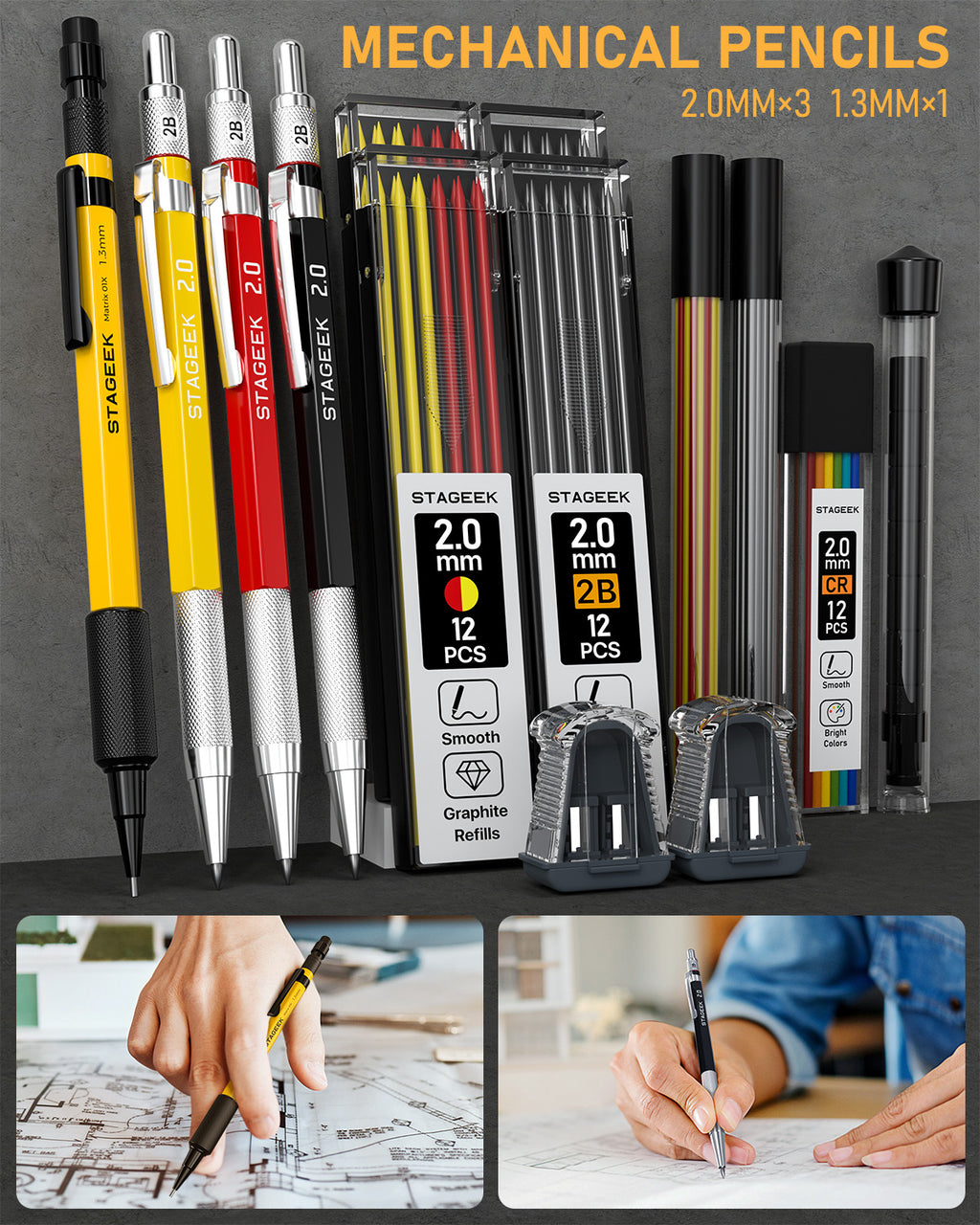 STAGEEK 34 Pack Carpenter Pencil Set with Sharpener, Mechanical Carpenter Pencils with Deep Hole Long-Nib Marker Pens, Carbide Scribe Tool & Construction Pencils for Architect Woodworking with Case
