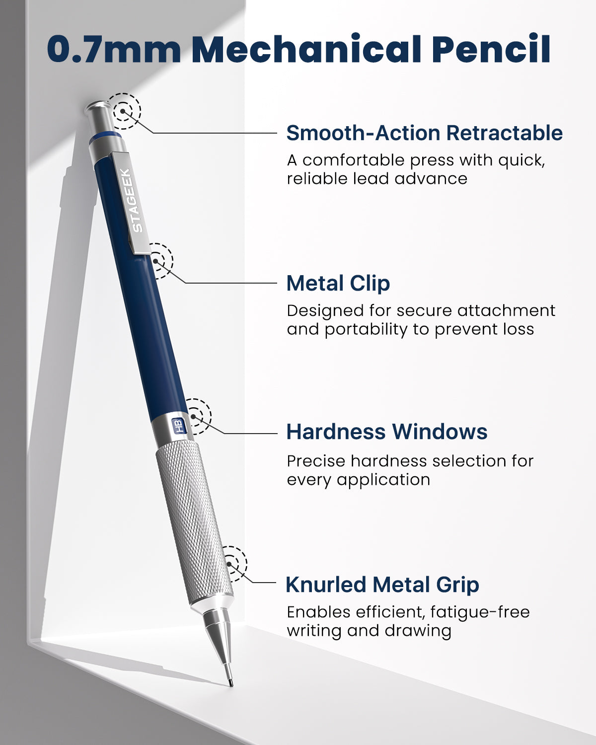 STAGEEK 0.7mm Mechanical Pencil, Metal Art & Drafting Pencil with Eraser and 60 HB Lead Refills, Professional Drawing Pencil for Artists, Office, Writing, Sketching, Drafting(Blue)