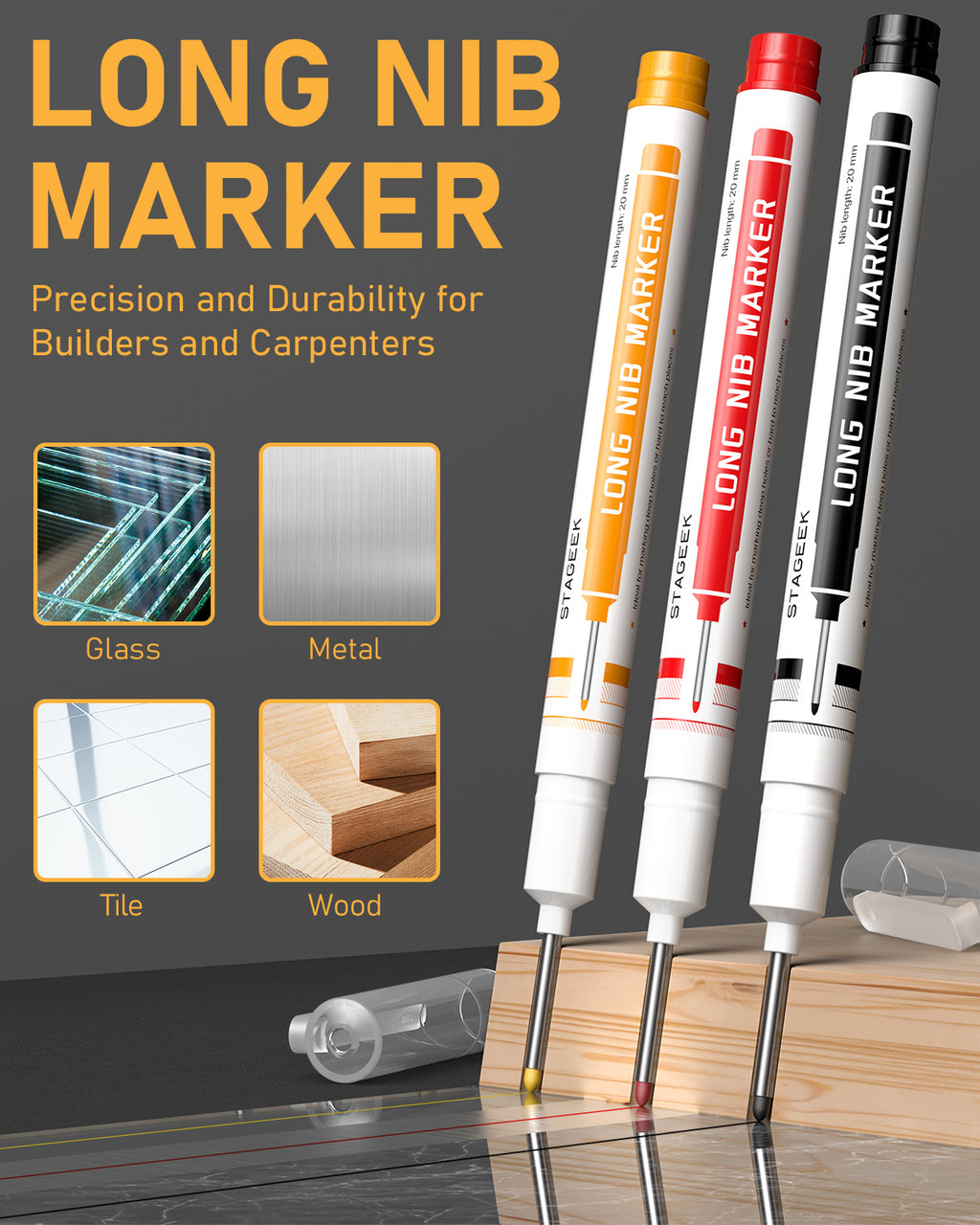STAGEEK 34 Pack Carpenter Pencil Set with Sharpener, Mechanical Carpenter Pencils with Deep Hole Long-Nib Marker Pens, Carbide Scribe Tool & Construction Pencils for Architect Woodworking with Case