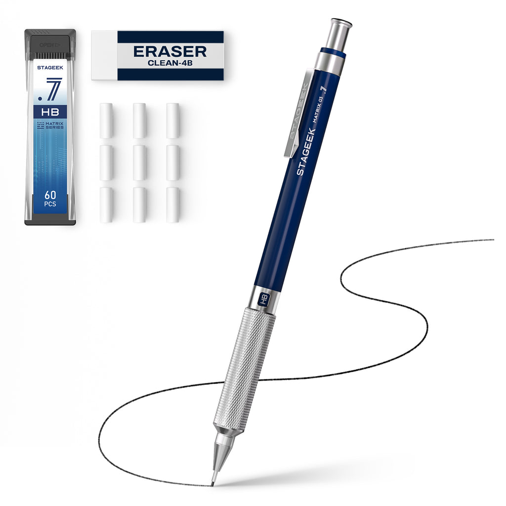 STAGEEK 0.7mm Mechanical Pencil, Metal Art & Drafting Pencil with Eraser and 60 HB Lead Refills, Professional Drawing Pencil for Artists, Office, Writing, Sketching, Drafting(Blue)