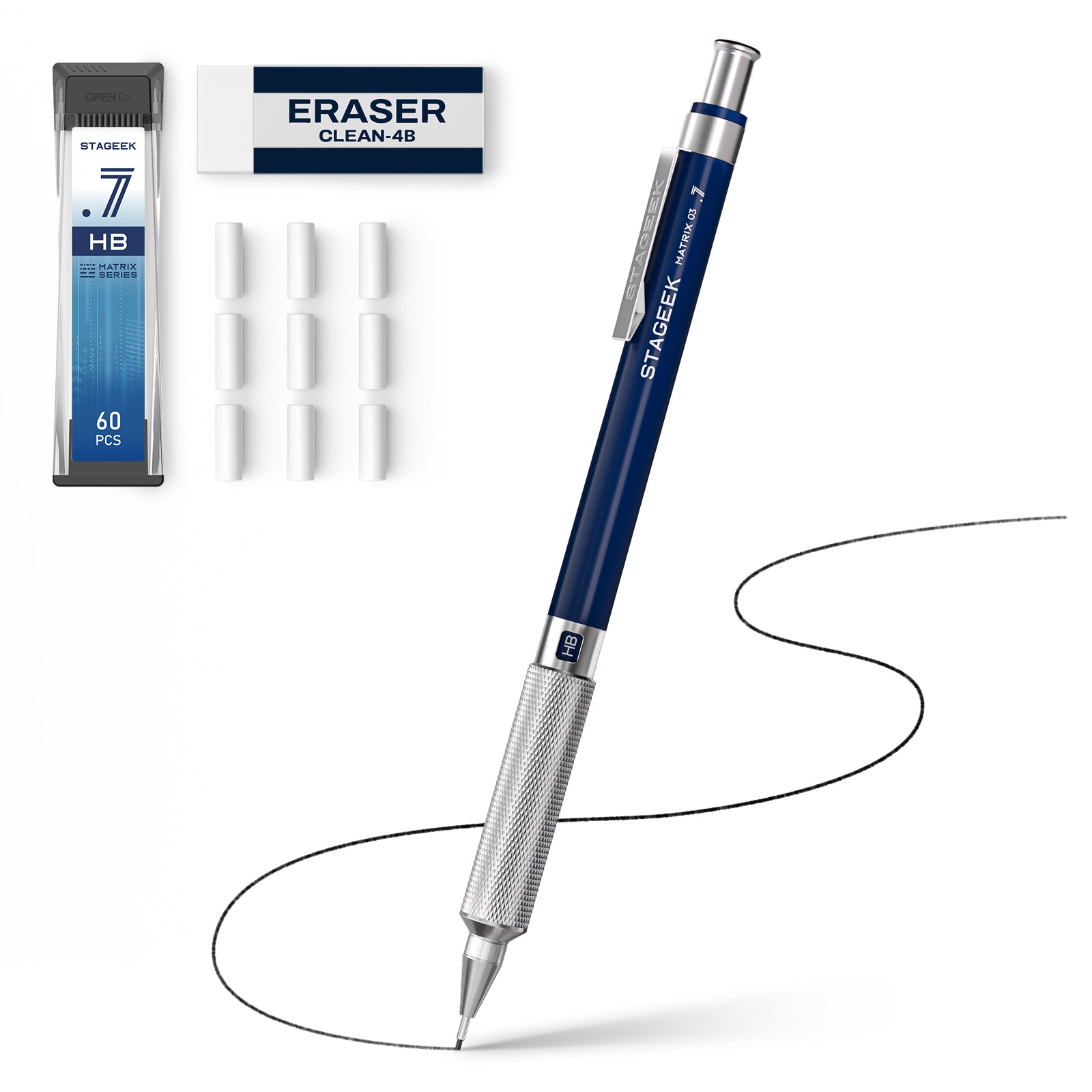 STAGEEK 0.7mm Mechanical Pencil, Metal Art & Drafting Pencil with Eraser and 60 HB Lead Refills, Professional Drawing Pencil for Artists, Office, Writing, Sketching, Drafting(Blue)
