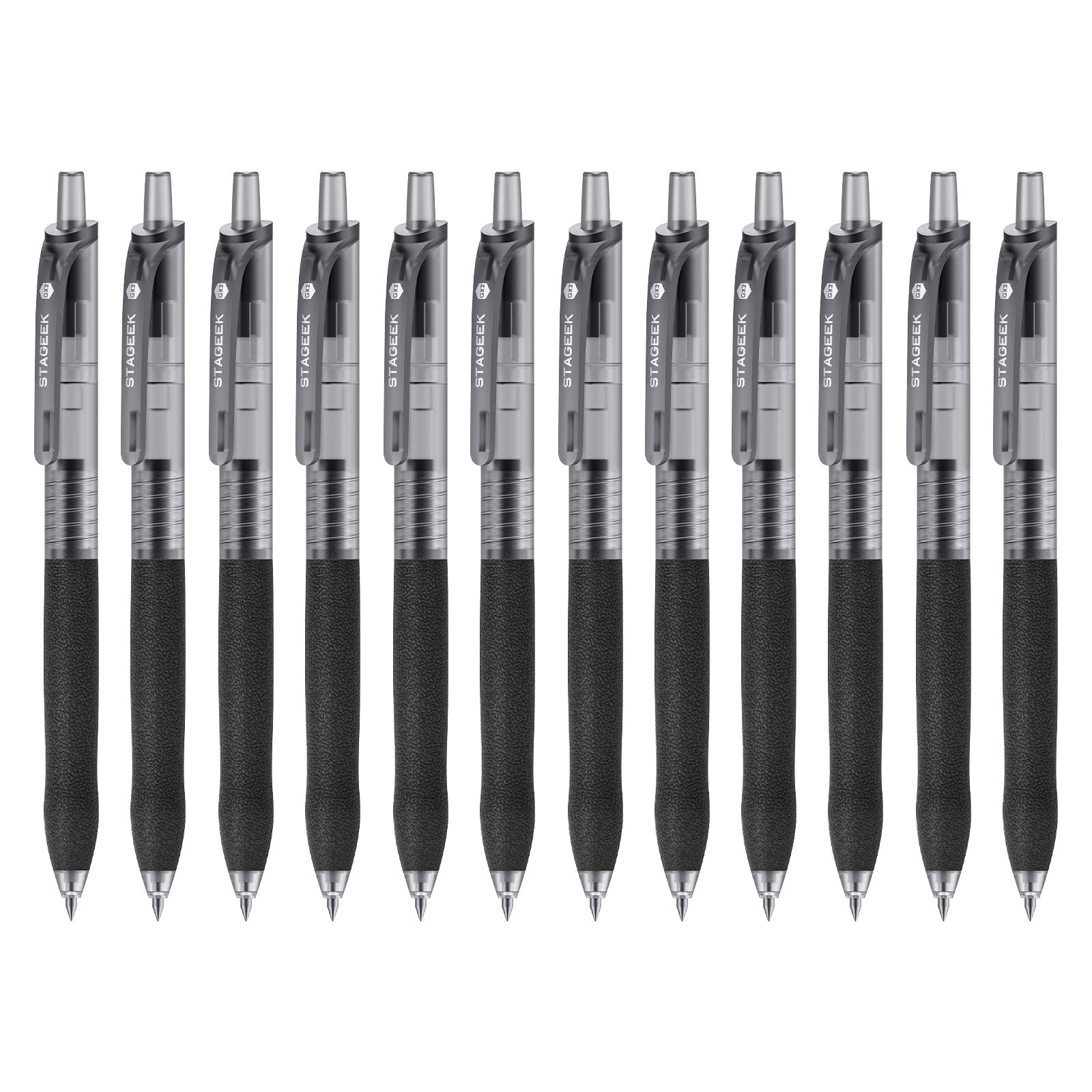 STAGEEK 0.5mm Gel Pens Fine Point Smooth Writing, 12PCS Black Ink Pens, Retractable Leather-Like Black, Business Gel Pen for Journaling, Writing, School, Office Use (Black)