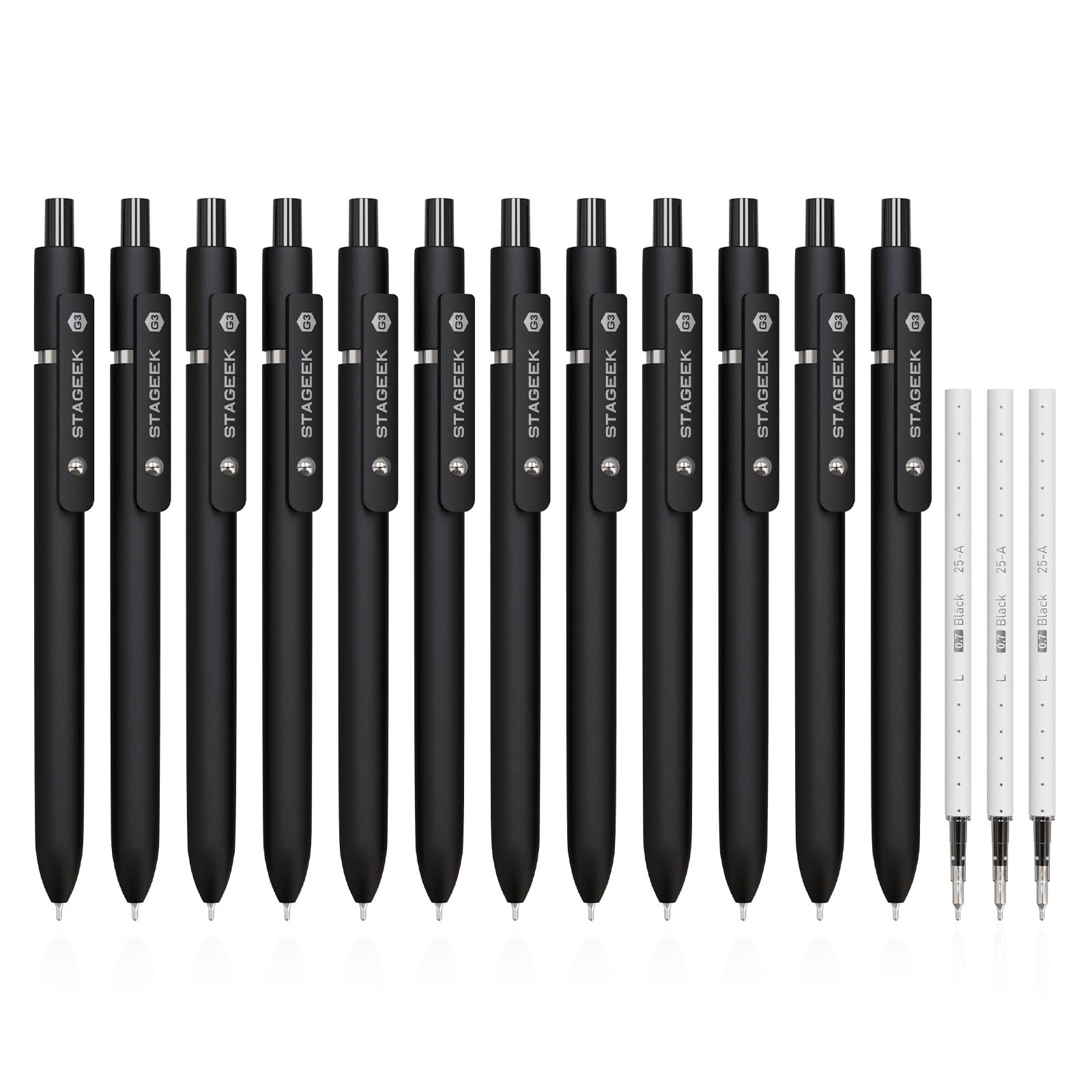 STAGEEK Black Gel Pens GX3, 12Pcs Fine Point Smooth Writing Pens with 3 Extra Refills, Quick Dry Black Ink Pens for Journaling, Office, Note Taking, School Supplies, Nurse Aesthetic(Black)