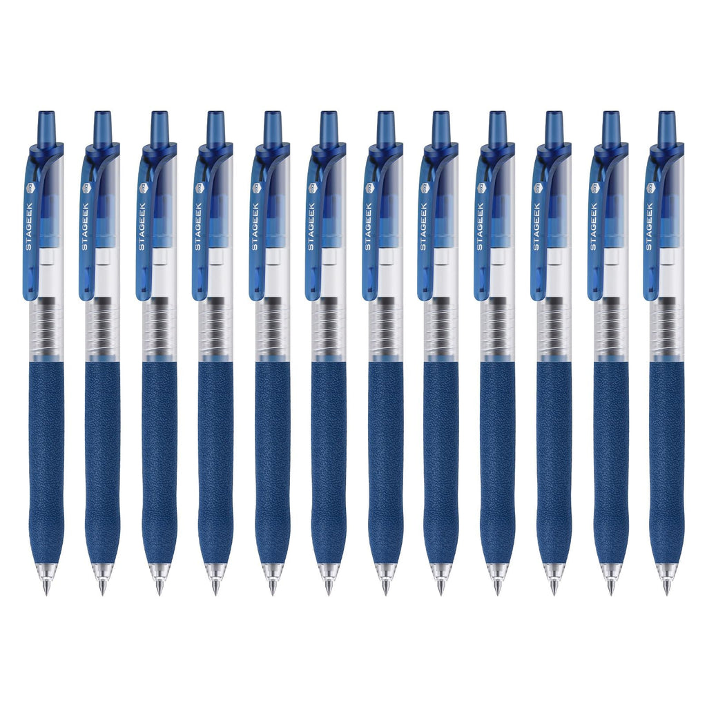 STAGEEK 0.5mm Gel Pens Fine Point Smooth Writing, 12PCS Blue Ink Pens, Retractable Leather-Like Blue, Business Gel Pen for Journaling, Writing, School, Office Use (Blue)