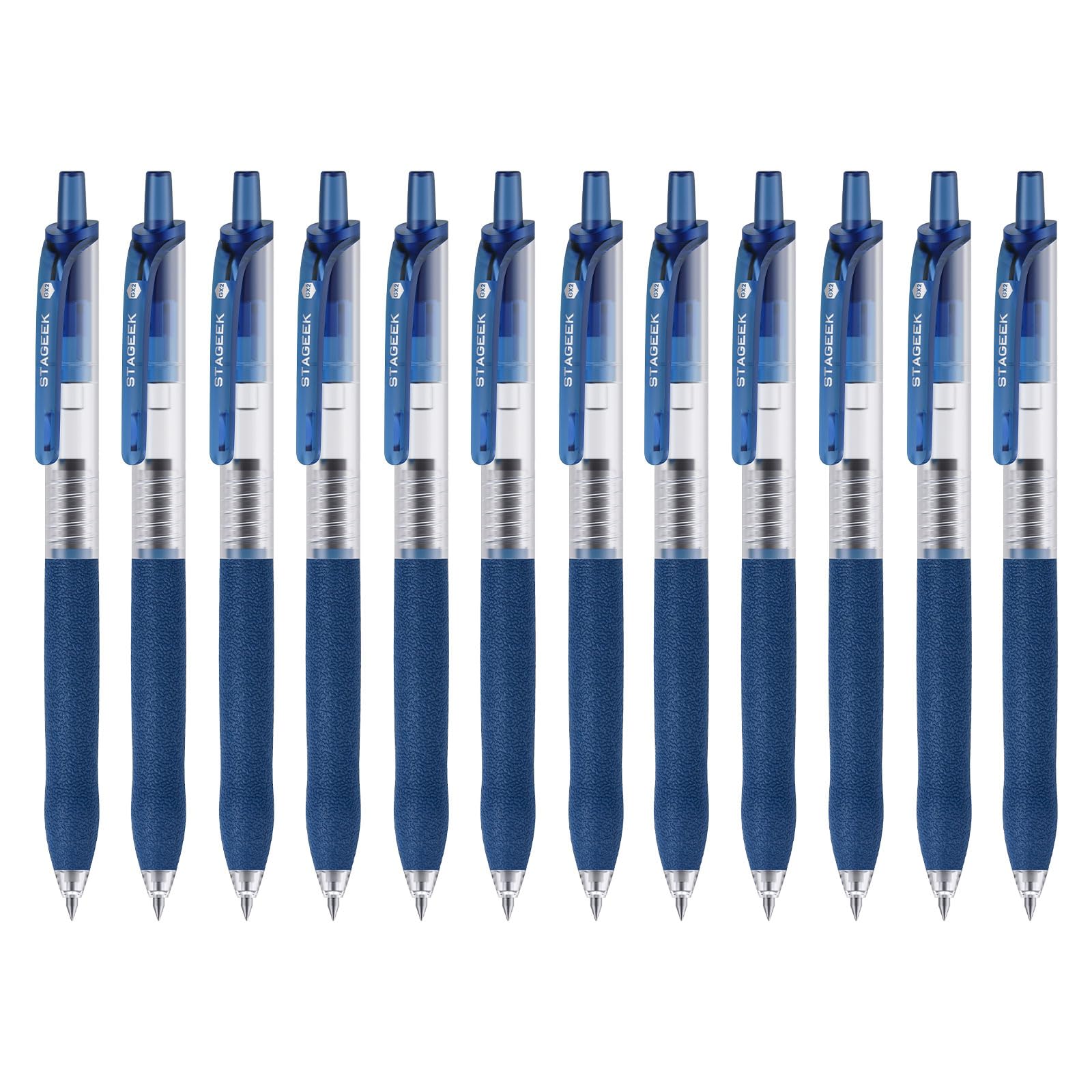 STAGEEK 0.5mm Gel Pens Fine Point Smooth Writing, 12PCS Blue Ink Pens, Retractable Leather-Like Blue, Business Gel Pen for Journaling, Writing, School, Office Use (Blue)