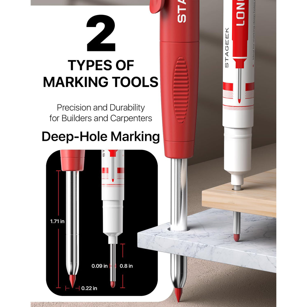 STAGEEK 4 Pack Carpenter Pencil with Sharpener, Mechanical Pencils Set, Heavy Duty Construction Pencil, Carpenter Tools for Architect Marking