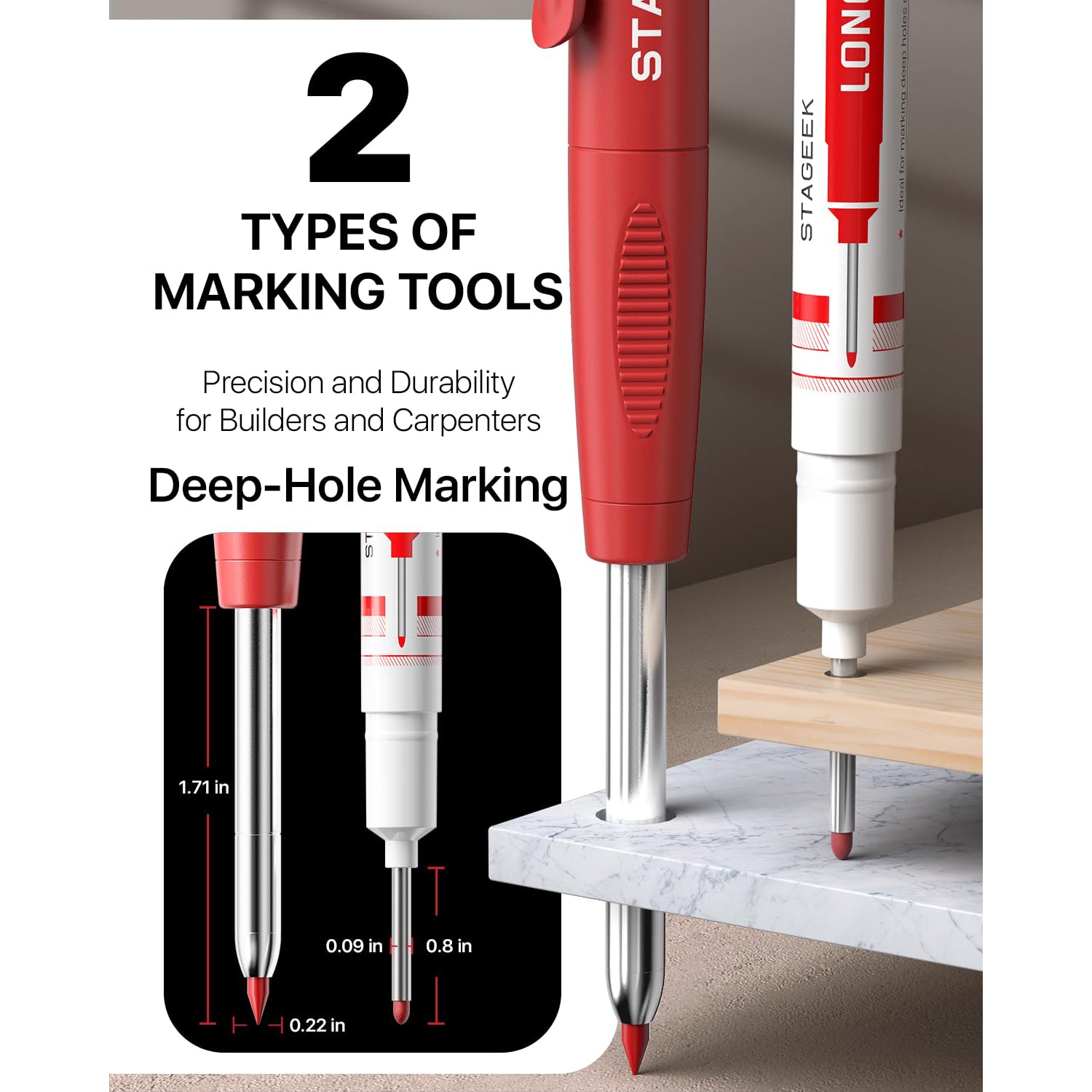 STAGEEK 4 Pack Carpenter Pencil with Sharpener, Mechanical Pencils Set, Heavy Duty Construction Pencil, Carpenter Tools for Architect Marking