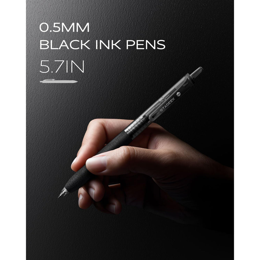 STAGEEK 0.5mm Gel Pens Fine Point Smooth Writing, 12PCS Black Ink Pens, Retractable Leather-Like Black, Business Gel Pen for Journaling, Writing, School, Office Use (Black)