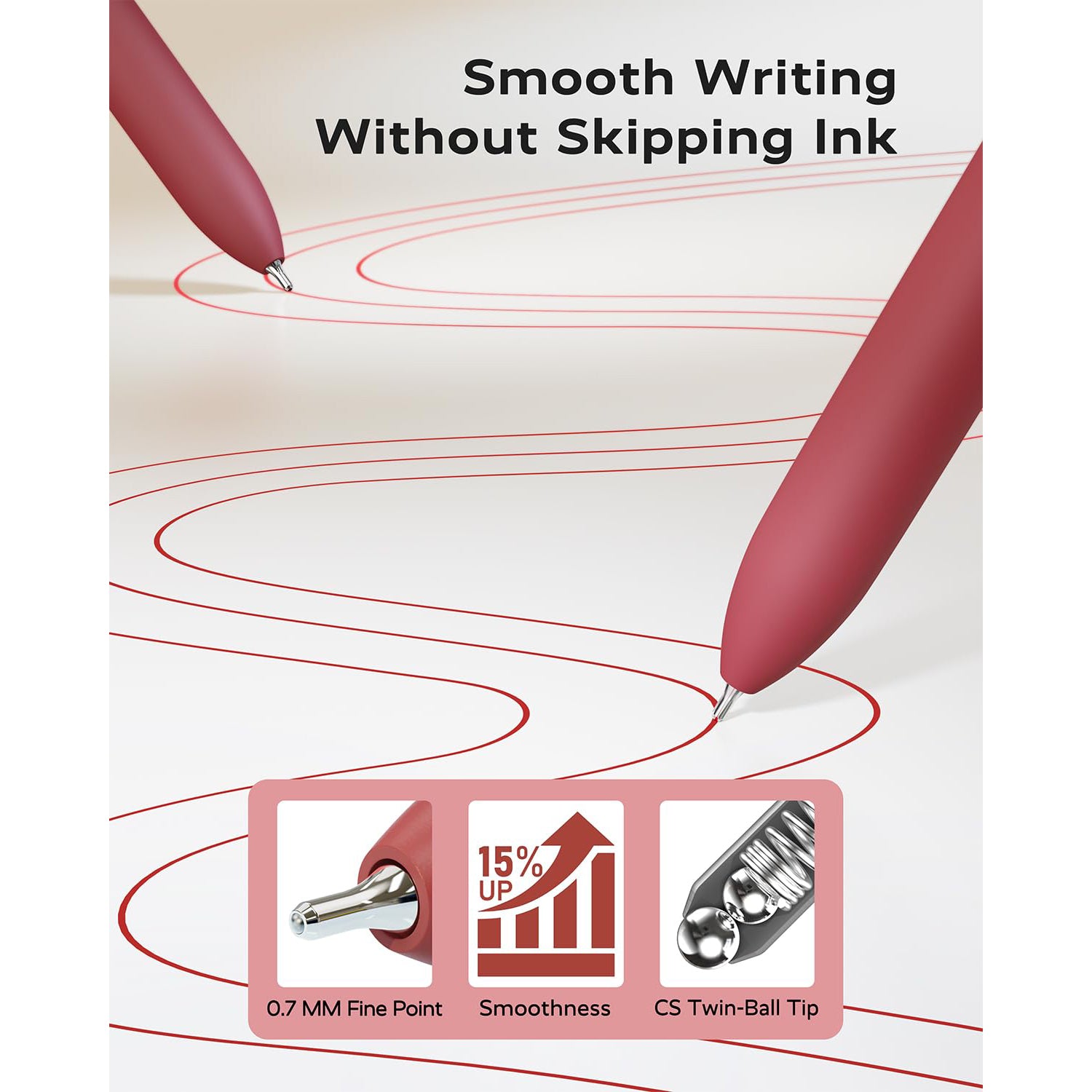 STAGEEK Red Gel Pens GX3, 6Pcs Quick Dry Red Ink Pens with 3 Extra Refills, Fine Point Retractable Smooth Writing Pens for Journaling, Note Taking, School Supplies, Nurse Aesthetic, Office(Red)