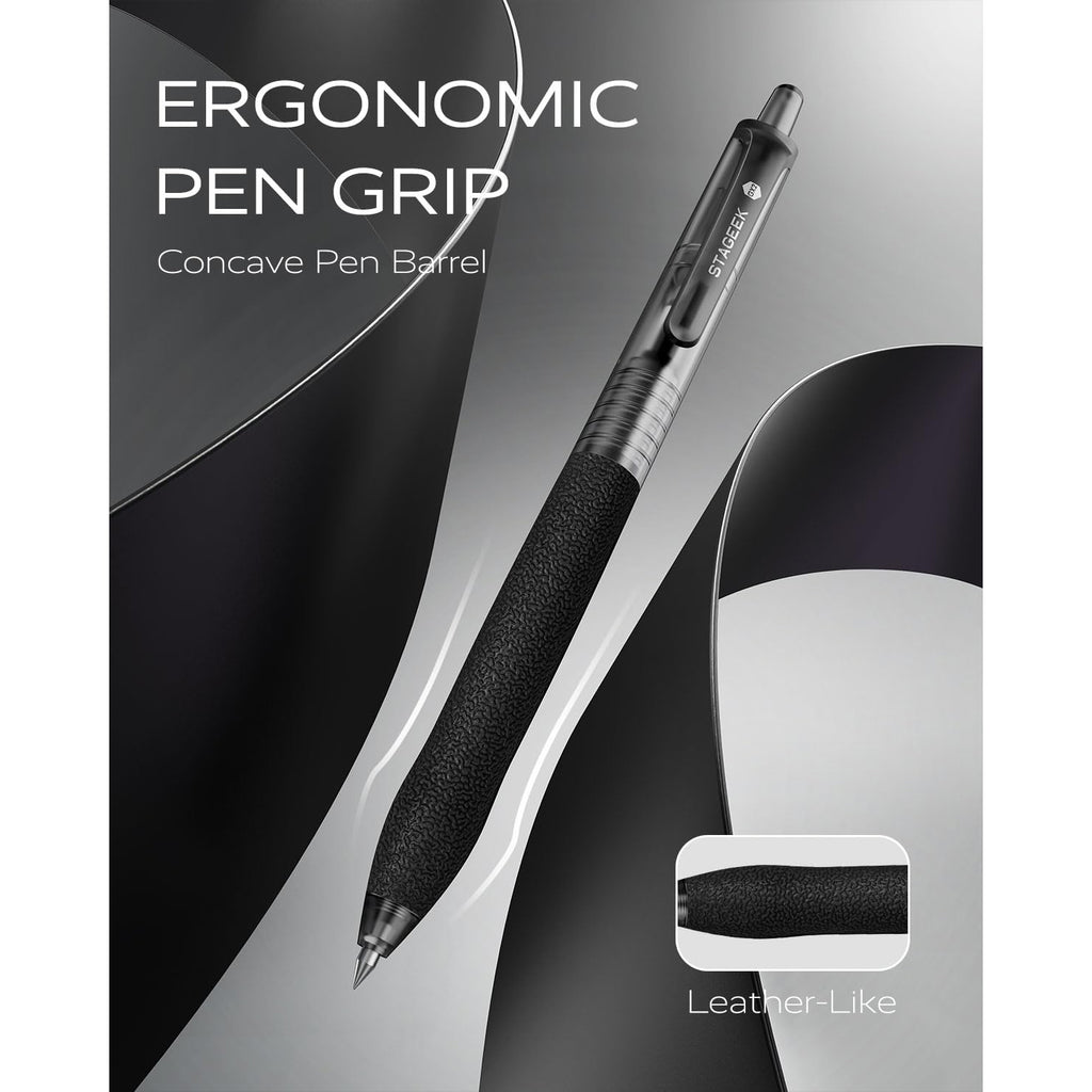 STAGEEK 0.5mm Gel Pens Fine Point Smooth Writing, 12PCS Black Ink Pens, Retractable Leather-Like Black, Business Gel Pen for Journaling, Writing, School, Office Use (Black)