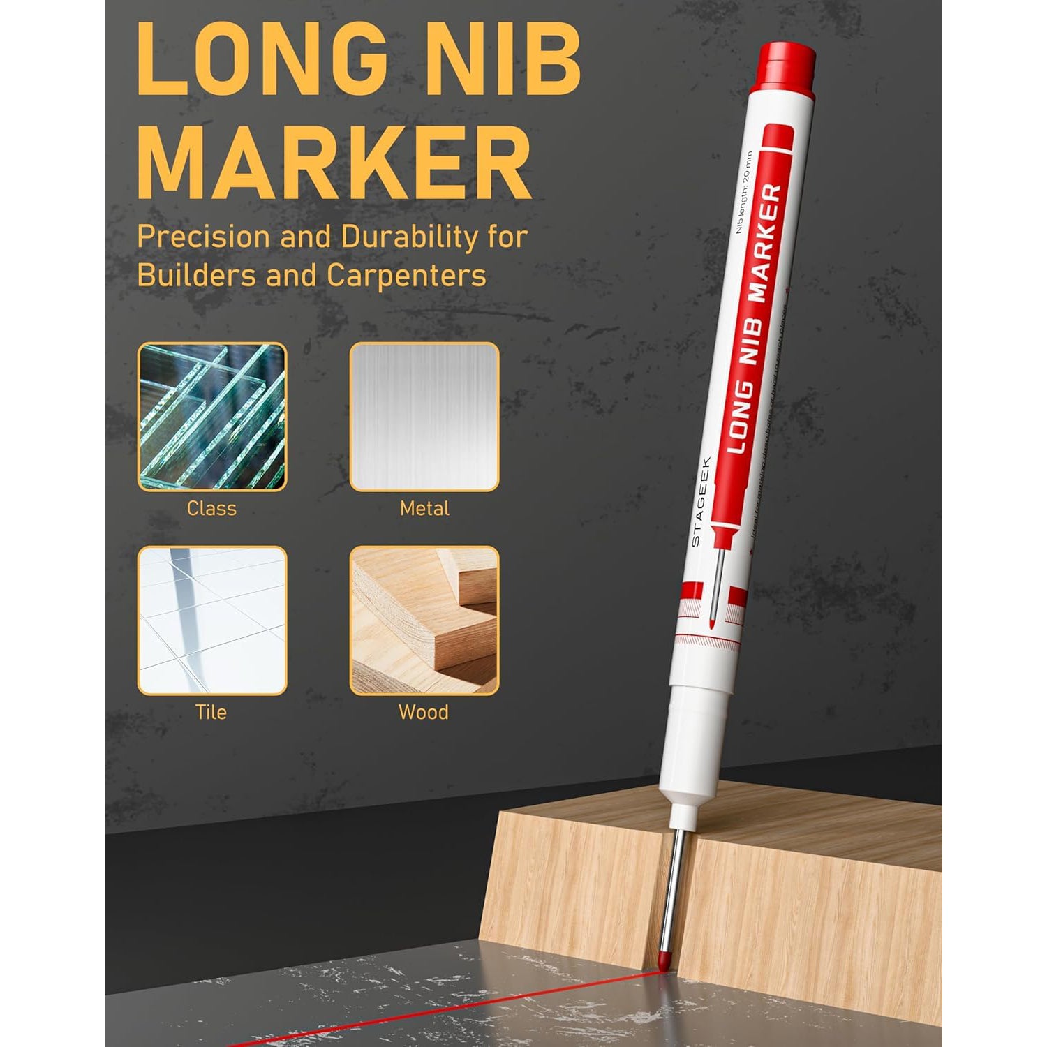 STAGEEK 14 Pack Carpenter Pencil Set with Sharpener | Construction Pencil Set with Deep Hole Long-Nib Markers , Woodworking Tool & Carpenter Pencils for Architect, DIY with Case