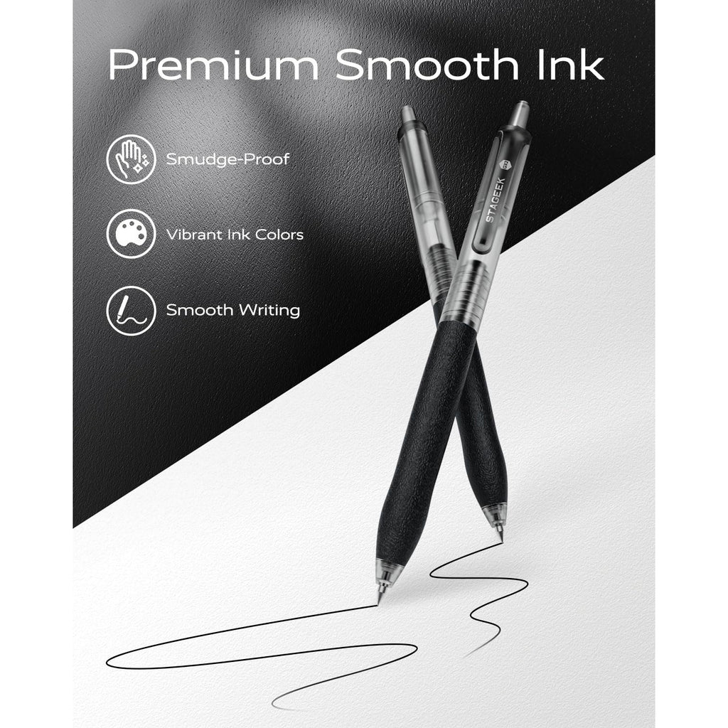 STAGEEK 0.5mm Gel Pens Fine Point Smooth Writing, 12PCS Black Ink Pens, Retractable Leather-Like Black, Business Gel Pen for Journaling, Writing, School, Office Use (Black)