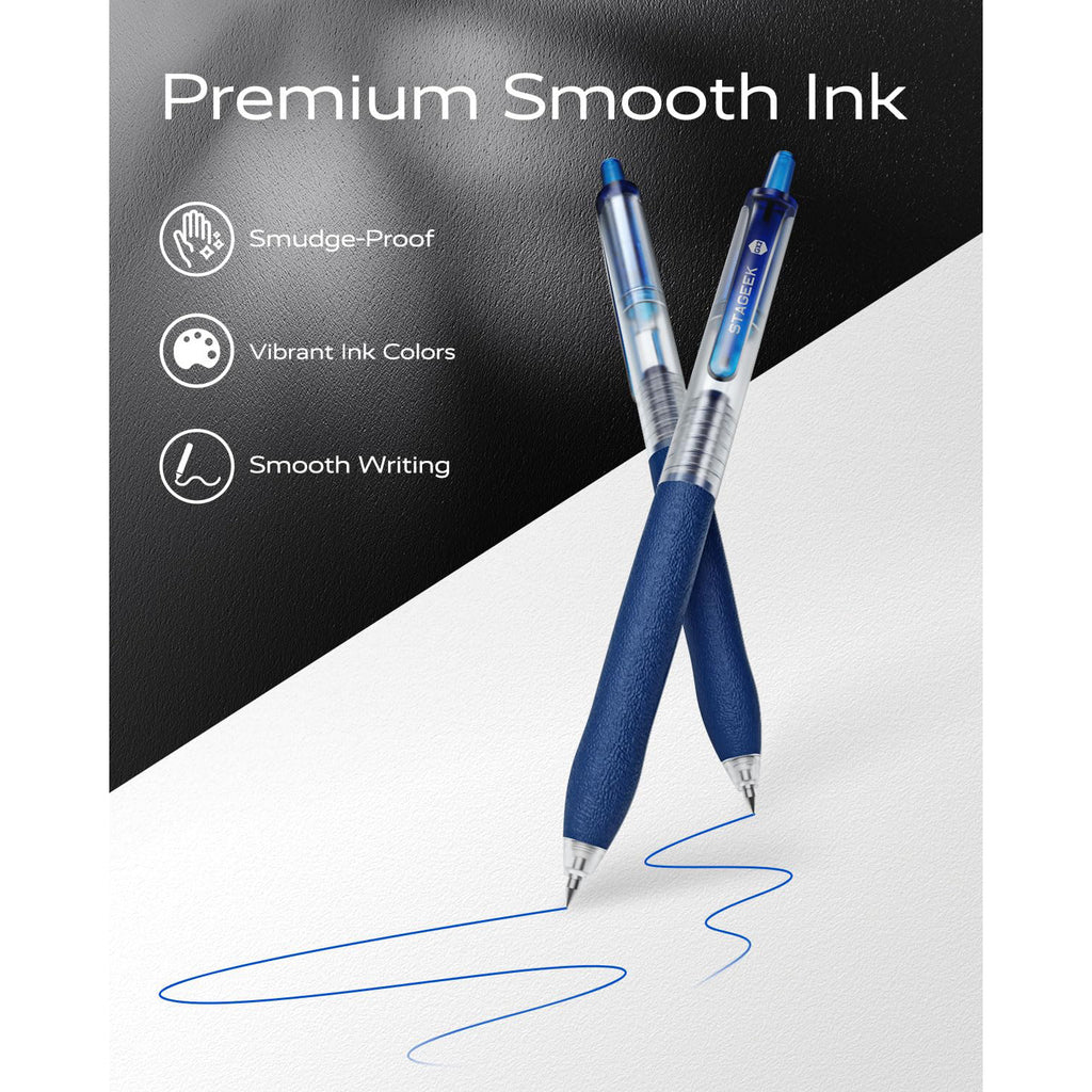 STAGEEK 0.5mm Gel Pens Fine Point Smooth Writing, 12PCS Blue Ink Pens, Retractable Leather-Like Blue, Business Gel Pen for Journaling, Writing, School, Office Use (Blue)