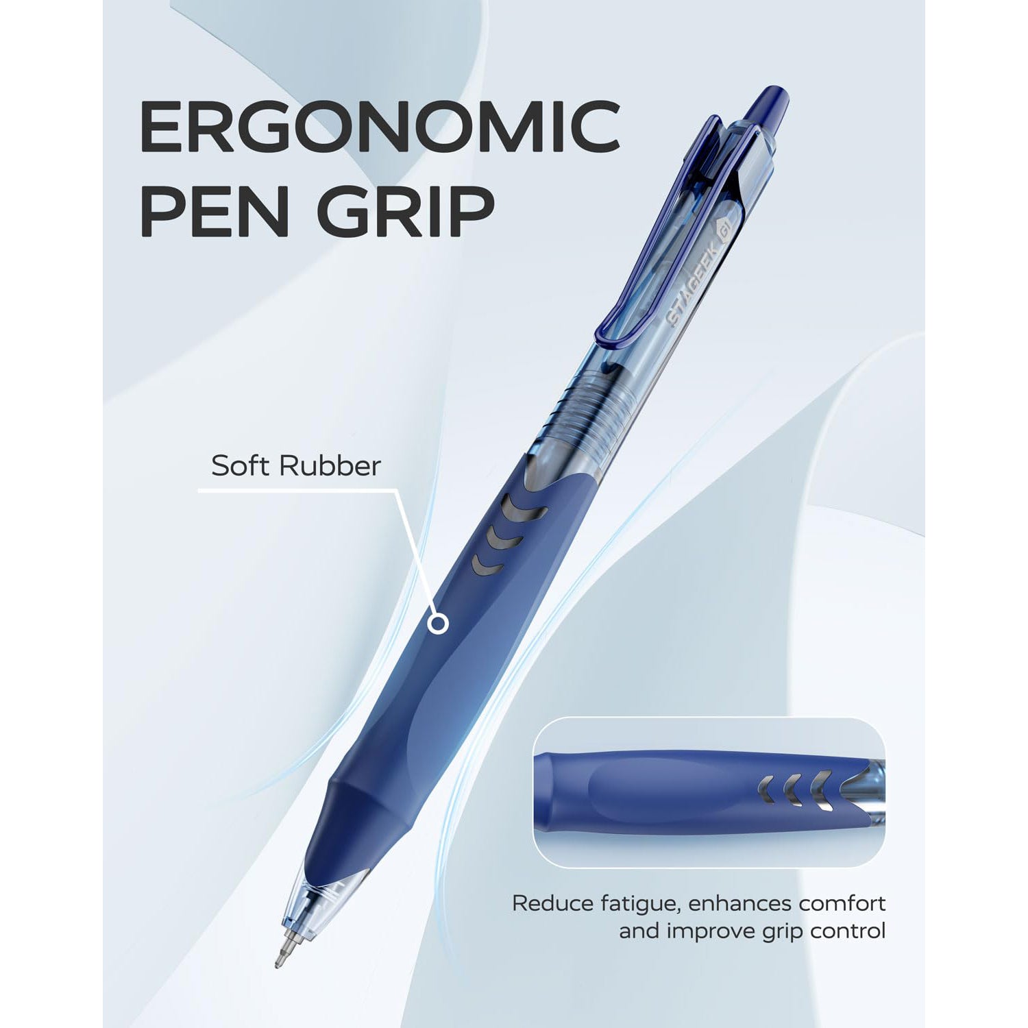 STAGEEK 12 Pack Blue Gel Pens, Quick Dry Blue Ink Pen, 0.5mm Fine Point Retractable Smooth Writing Pens For Journaling, Writing, Business Gel Pen For Office & Home Supplies