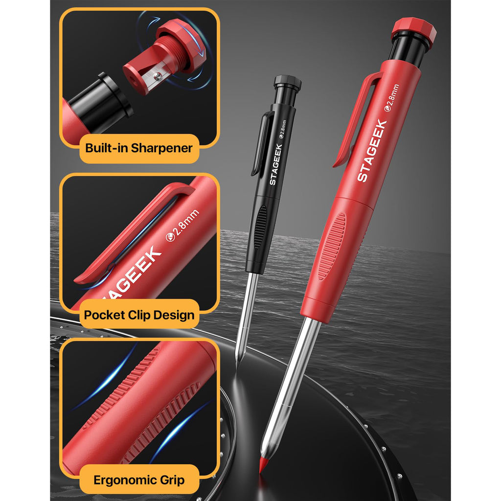 STAGEEK 4 Pack Carpenter Pencil with Sharpener, Mechanical Pencils Set, Heavy Duty Construction Pencil, Carpenter Tools for Architect Marking
