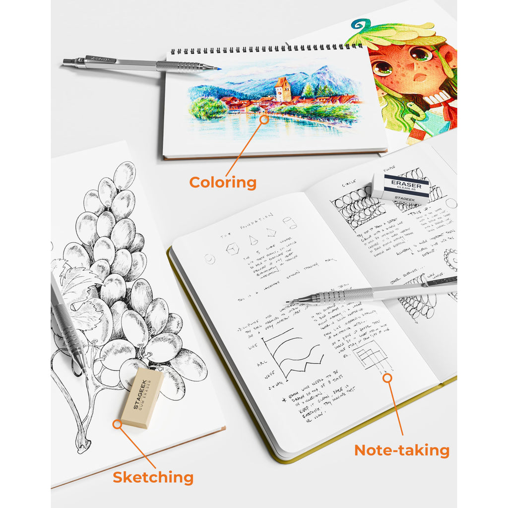 30PCS Black/Silver Metal Mechanical Pencil Set in Leather Case, 0.5/0.7/0.9/2.0mm Art Drafting Pencils with 16 Tubes Graphite Leads (6B 4B 2B HB 2H 4H) & Colored Refills for Sketching, Drawing, Writing